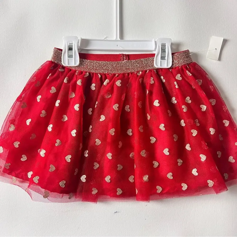 Max Studio Kids Matching Red and White Love Heart Skirt and Long Sleeve Tee